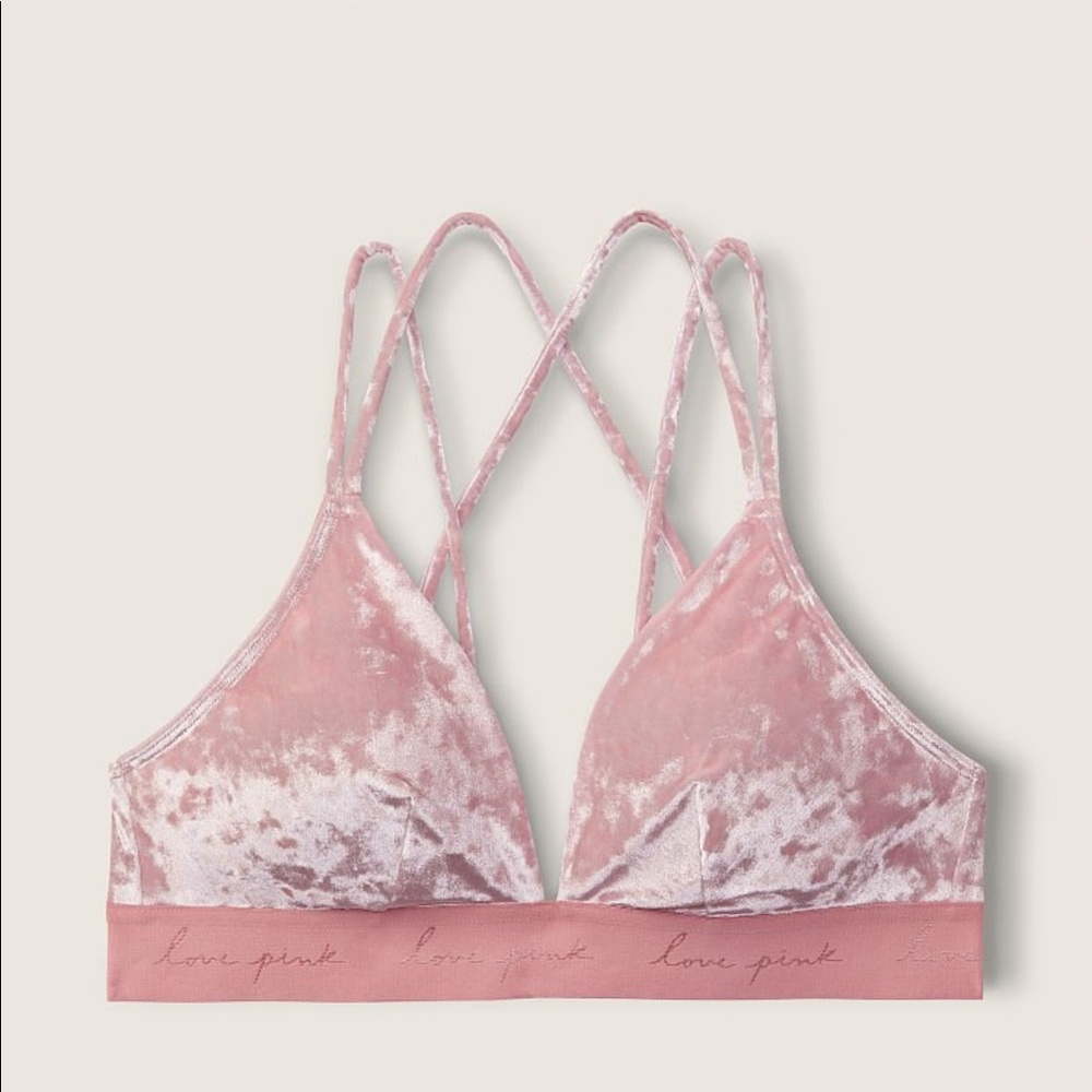 VICTORIA SECRET PINK VELVET TRIANGLE BRALETTE - Picture 2 of 10